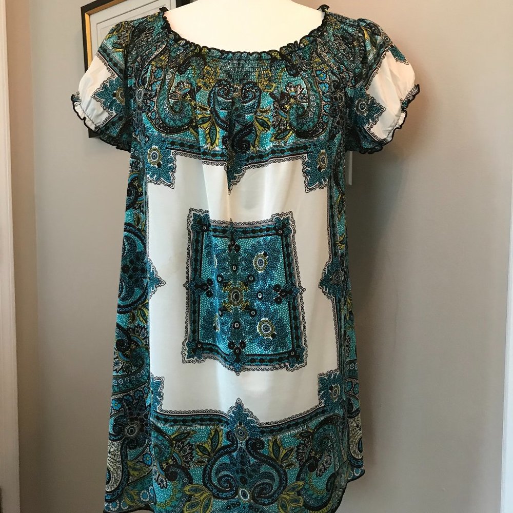 INC - Aqua Floral - Short Sleeve Top